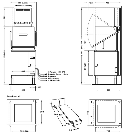 Washtech M2C Pass Through Dishwasher - incl Heat recovery