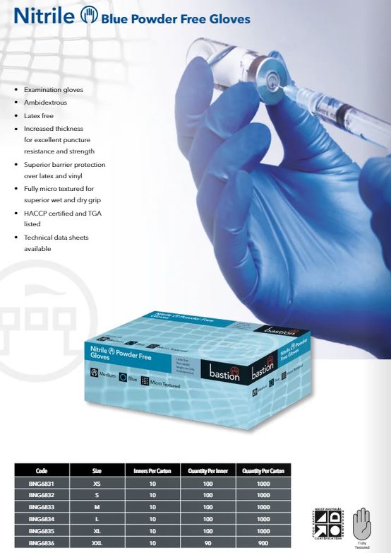 Blue Nitrile Disposable Gloves - latex free - micro textured for best wet & dry grip